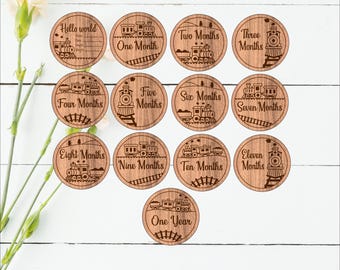 Train theme monthly milestone discs - Baby photo shoot laser engraved SVG files (Digital download)