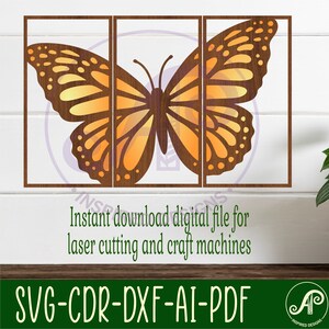 3 Panel Monarch Butterfly, Two Layer Wall Art, SVG File. Vector File Ai ...