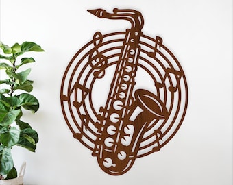 Saxophone Wall Art SVG Music Note Circle Sign Jazz Band Room Decor Digital Download