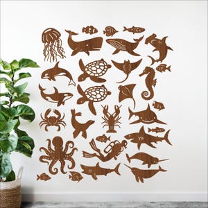 Ocean animals Silhouette Cutout Shapes: 23 Laser Cut sea life SVG Files (Digital Download)