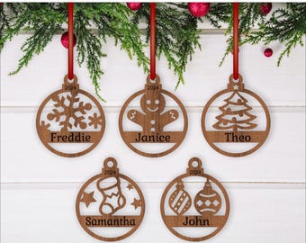Christmas Ornaments SVG Laser Cut Template: Personalized Name Designs (Digital Download)