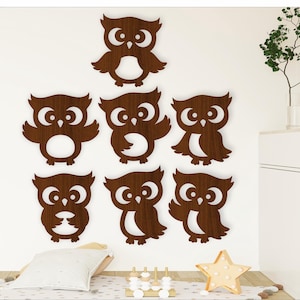 Paquete SVG de búhos adorables. 7designs, archivos vectoriales para arte mural, archivos de corte láser, formas. Archivo digital AI, CDR, DXF de búhos de descarga instantánea.