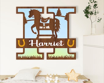 Horse Monogram Name Sign: 3-Layer Laser Cut Template (Digital Download)