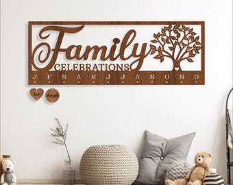 Family Birthday Calendar Tree SVG: Laser Cut Wall Art (Digital Download)