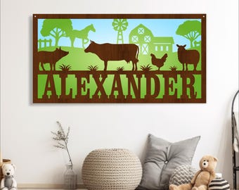 Farm Animal Name Sign SVG: Layered Laser Cut Template (Digital Download)
