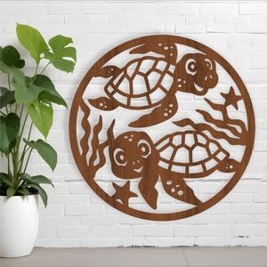 Süße Schildkröte Wandschild SVG Laser geschnitten Vorlage, Tür- oder Wandhänger ai, cdr, dxf pdf sofort Download