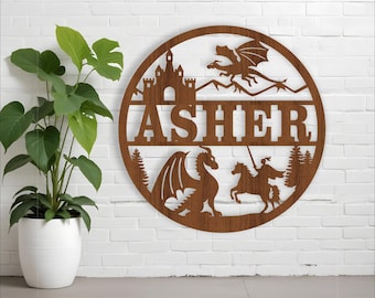 Dragon Knight Name Sign: Fantasy Door Hanger SVG (Digital Download)