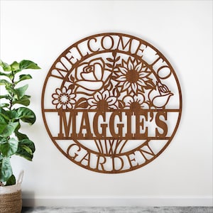 Floral Garden Sign SVG: Laser Cut Wall Hanger Template (Digital Download)