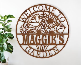 Floral Garden Sign SVG: Laser Cut Flower personalized wall art (Digital Download)
