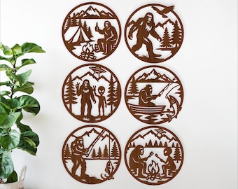 Bigfoot Wall Art Bundle SVG, Sasquatch and Alien Camping Signs, Laser Cut (Digital Download)
