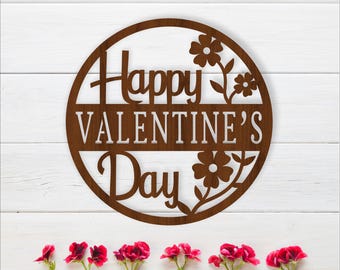 Happy Valentine’s Day Round Sign SVG – Laser Cut - Floral Valentine Decor (Digital Download)