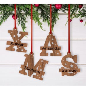 Adornos navideños con letras SVG cortados con láser, descarga instantánea de plantillas en PDF, Dxf, Ai y Cdr.