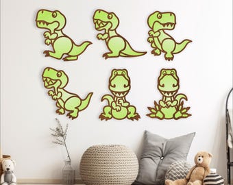 T-Rex Designs, 6 two layer laser cut file shapes. vector file SVG, ai, cdr, dxf and Pdf instant download layered shape cut outs Dinosaurs