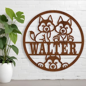 Wolf Kinderzimmer Namensschild, Laser geschnitten Datei SVG, Tür oder Wandhänger mit Tiermotiven, sofortiger Download Vektor Vorlage Ai, Cdr, Dxf