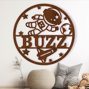 Letrero con nombre de astronauta, SVG, arte de pared con temática espacial, plantilla cortada con láser, archivo vectorial de descarga instantánea