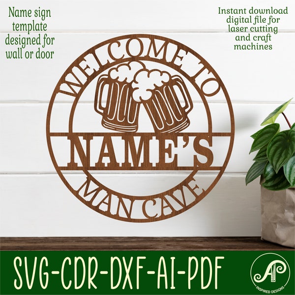 Man cave personalized beer sign SVG, father theme wall hanger, Laser cut template, instant download Vector file Ai, Cdr, Dxf