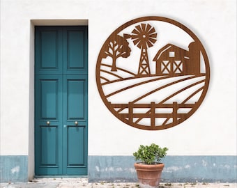 Farm scene wall sign laser cut SVG files - digital download barn and fields farm home decor sign - farm wall art