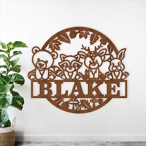 Woodland Animals Name Sign: Laser Cut forest animal personalized art (Digital Download)