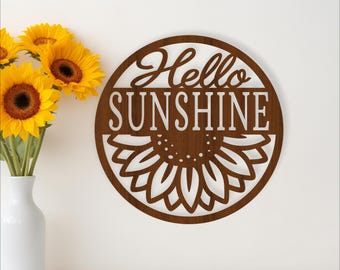 Hello Sunshine Sunflower Round Sign SVG Laser Cut File Wall Decor (Digital Download)