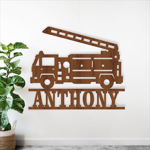 Firetruck Name Sign - Laser Cut Firefighter Personalized Wall Art (Digital Download)