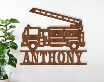 Firetruck Name Sign - Laser Cut Firefighter Personalized Wall Art (Digital Download)