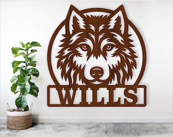 Wolf Face Name Sign Laser Cut SVG - Animal personalized wall art (digital download)