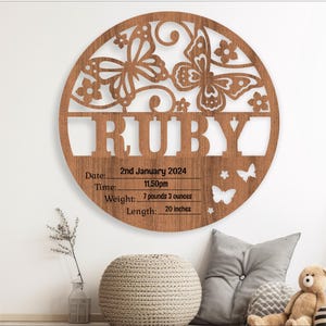 Schmetterlinge Baby Zahlen, Geburtsplakette, Neugeborenen Baby Namensschild SVG, Laser geschnitten Vorlage, sofortiger Download Ai, Cdr, Dxf