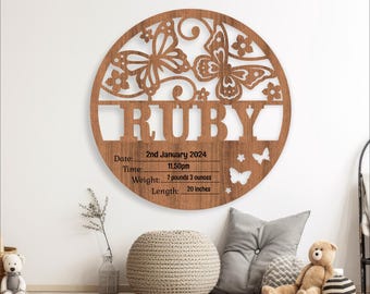 Butterfly Baby Stats Sign Template: Laser Cut Birth Plaque (Digital Download)