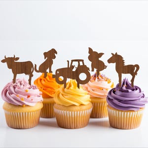 Bauernhof Cupcake Toppers, 6 Designs SVG Laserschnitt, sofortiger Download Pdf, Dxf, Ai und Cdr Vorlage.