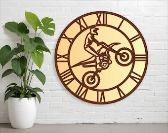 Motocross wall clock laser cut files, SVG file. vector file ai, cdr, dxf instant download digital design, cut file template