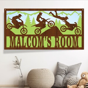 Placa de nome de cena de motocross 3 camadas SVG, placa temática de decoração de moto, modelo de corte a laser, download instantâneo de arquivo vetorial Ai, Cdr, Dxf