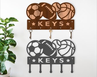 Sports ball Key Holder SVG: Laser Cut Design for Wood or Metal