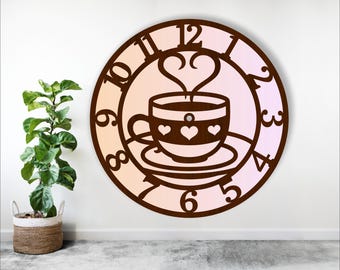 Coffee Cup Clock SVG: Laser Cut Files, Cafe Decor (Digital Download)