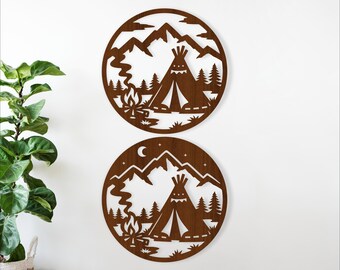 Tipi Camp Scene Wall Art SVG Bundle, Teepee Camping Sign Laser Cut  (digital download)