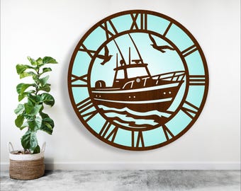 Fishing boat wall clock laser cut files SVG (Digital Download)e