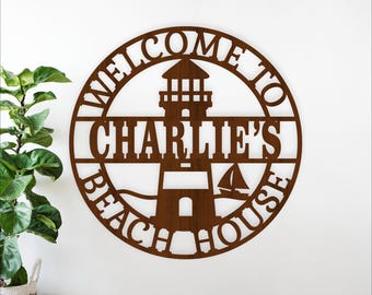 Personalized Beach House Sign SVG, Coastal Lighthouse Name Sign Laser Cut (Digital Download)