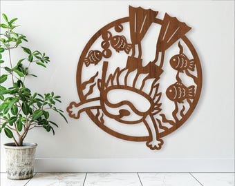 Snorkeling Boy Wall Art, Ocean Theme Laser Cut room decor sign (digital download)
