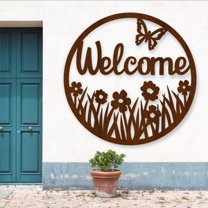 Welcome floral wall sign laser cut SVG files - digital download flowers porch sign, flower themed welcome sign
