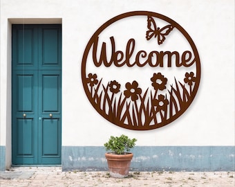 Floral Welcome Sign Laser Cut File – Flower Porch wall art (Digital Download)