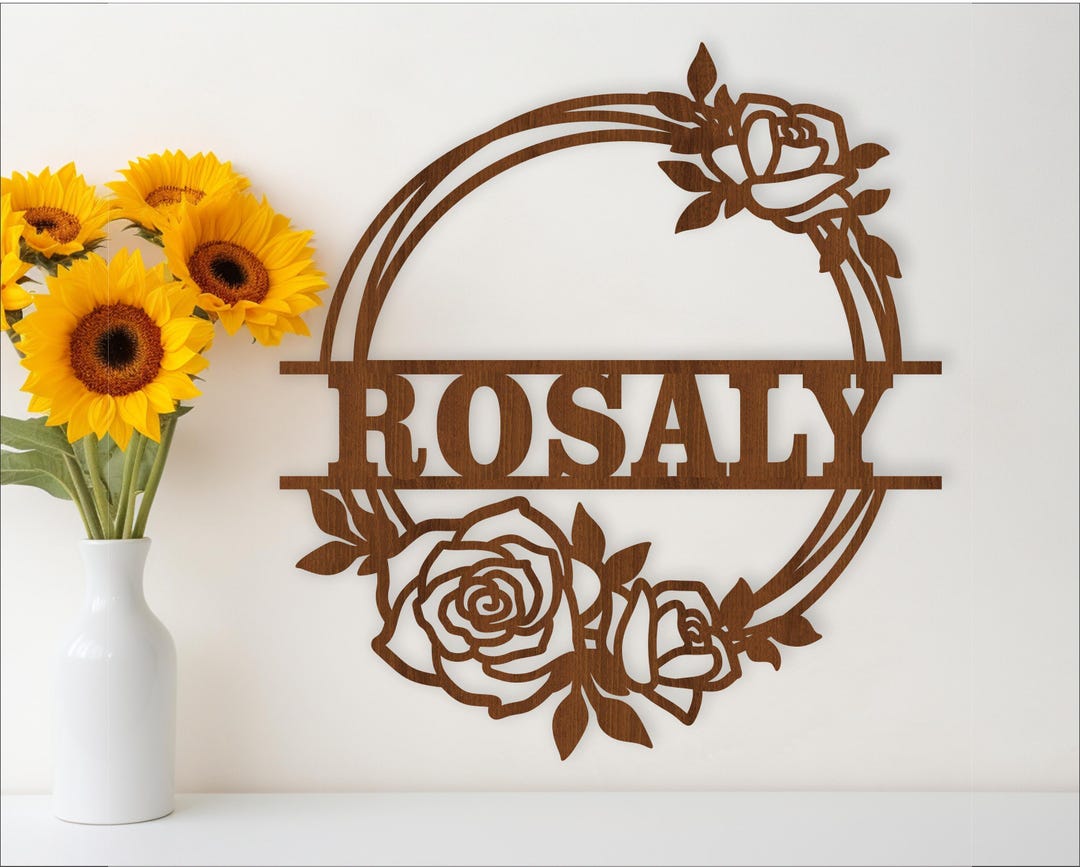 Rose Wreath Name Sign SVG Laser Cut Template, Door or Wall Hanger ...