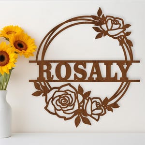 Rozenkrans naambord SVG lasergesneden sjabloon, deur- of muurhanger, vectorbestand ai, cdr, dxf pdf instant download twee opties
