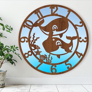 Wal Tier Wanduhr Laserschnitt Dateien, SVG-Datei. vektor, ai, cdr, dxf, sofort download, digitales design, schnittdatei vorlage