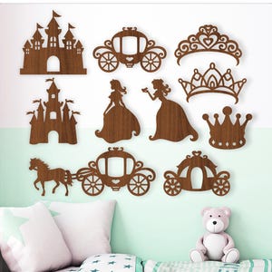 Princess SVG bundle. 9 designs, Vector files, laser cut file, shapes. Ai, Cdr, Dxf instant download digital file crown and castles