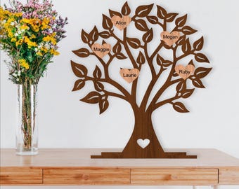 Laser Cut Family Tree Stand SVG File: Personalized Name Design (Digital Download)