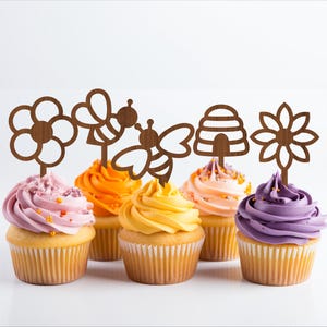 Bienen-Thema-Topper, 6 Designs SVG-Laserschnitt, sofortiger Download Pdf, Dxf, Ai und Cdr