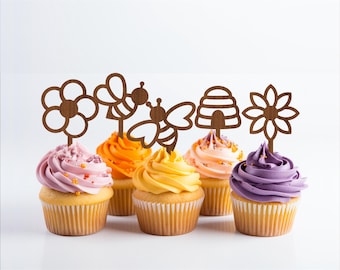 Bee Theme Cupcake Toppers: Laser Cut SVG Templates (Digital Download)
