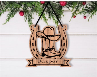 Cowboy Christmas Ornament SVG laser cut, instant download Pdf, Dxf, Ai and Cdr template.