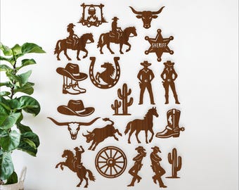 20 Western Silhouette SVG Bundle - Cowboy Cowgirl Shapes -  Laser Cut Files (Digital Download)