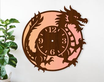 Dragon Wall Clock SVG Fantasy Laser Cut Clock Design Wood Metal Decor (Digital Download)