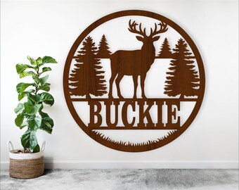 Buck Deer Name Sign: Forest Wall Hanger, Laser Cut Template (Digital Download)